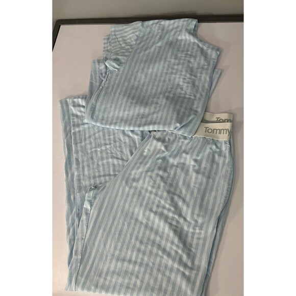 Tommy John 2 Pc Set NWT $116 Second Skin Lounge Sleep Tee XL Pant L Blue Stripe - Picture 1 of 7